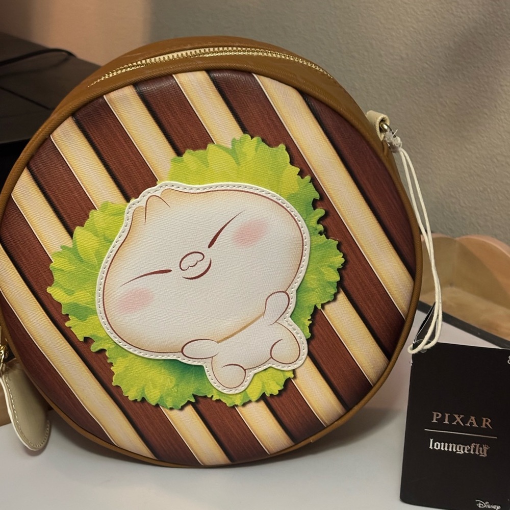 Loungefly Pixar Bao Dumpling Round Bag with Brown and Cream Stripes